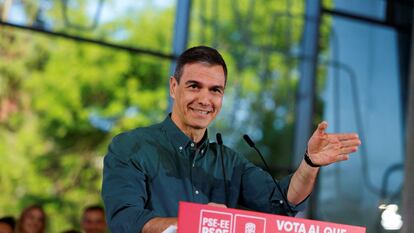Pedro Sánchez, durante un acto de campaña de las elecciones autonómicas en el País Vasco.