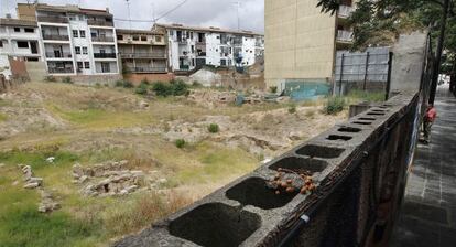 Los restos del molino árabe, en el solar lleno de maleza.