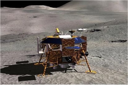 Ilustración del módulo chino Chang 3 en el suelo lunar