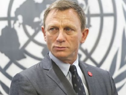 Daniel Craig en la ONU, donde fue nombrado Defensor Mundial para la eliminación de las minas antipersona.