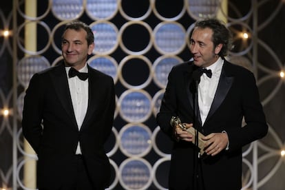 El director Paolo Sorrentino recoge el premio a mejor película extranjera por 'La gran belleza', que ganó frente a la otra favorita, 'La vida de Adèle'.