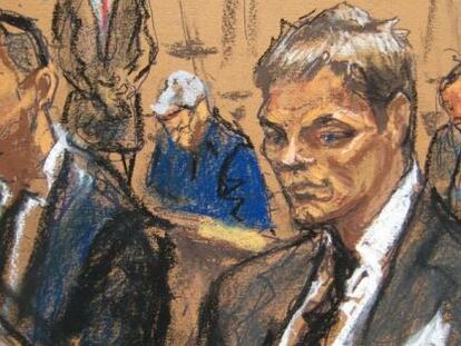 El retrato de Tom Brady en un tribunal de Nueva York.