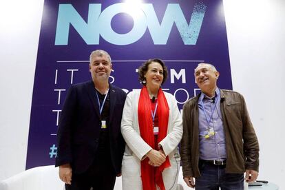 Unai Sordo, Magdalena Valerio y Pepe Álvarez, en la cumbre del clima en Madrid.