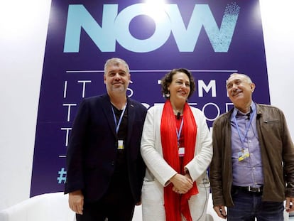Unai Sordo, Magdalena Valerio y Pepe Álvarez, en la cumbre del clima en Madrid.