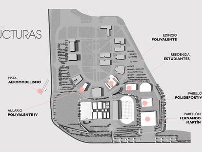 Proyecto del futuro campus de la Universidad Rey Juan Carlos destinado al deporte en Fuenlabrada.