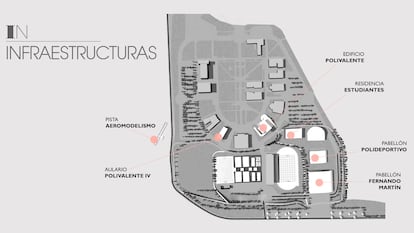 Proyecto del futuro campus de la Universidad Rey Juan Carlos destinado al deporte en Fuenlabrada.