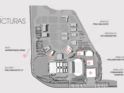 Proyecto del futuro campus de la Universidad Rey Juan Carlos destinado al deporte en Fuenlabrada.