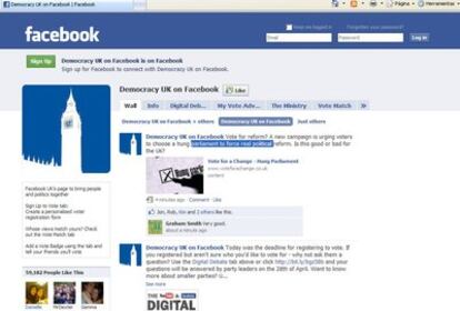 Imagen de la página de Facebook dedicada a las elecciones en Reino Unido.