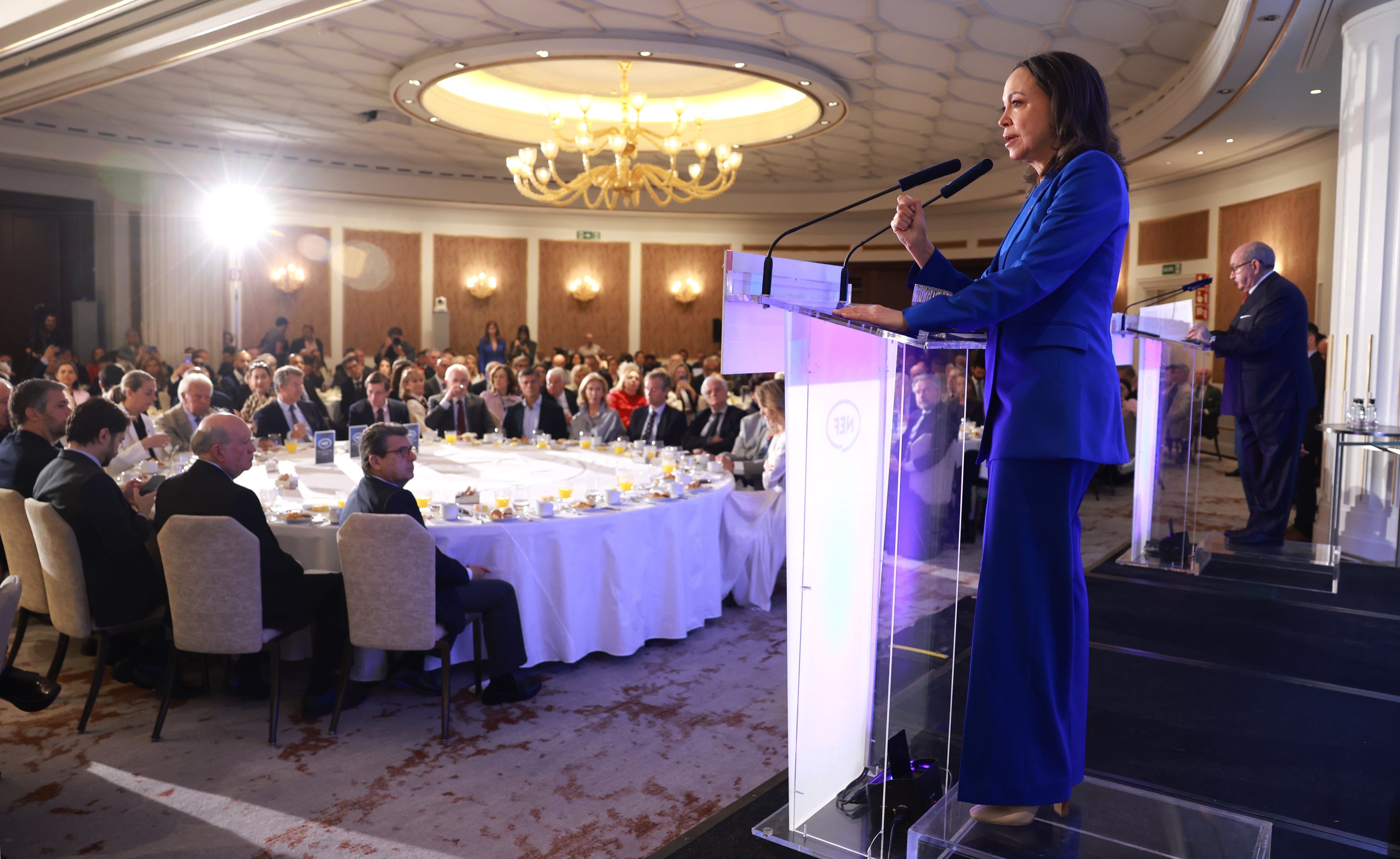 Machado, ante empresarios este lunes en un acto en Madrid. 