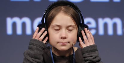 La activista sueca Greta Thunberg, en la Casa Encendida, en Madrid.