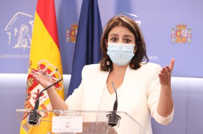 Adriana Lastra, portavoz del PSOE en el Congreso de los Diputados, durante una conferencia de prensa el pasado septiembre.
