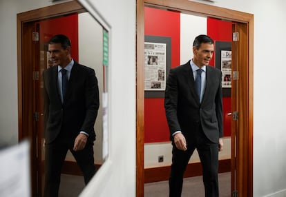 Pedro Sánchez, el 13 de marzo en la sala de prensa del palacio de La Moncloa. 