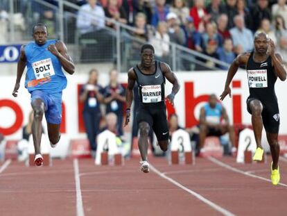 Usain Bolt, segundo por la izquierda, en Oslo. 