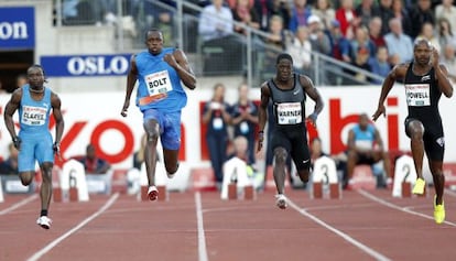 Usain Bolt, segundo por la izquierda, en Oslo. 