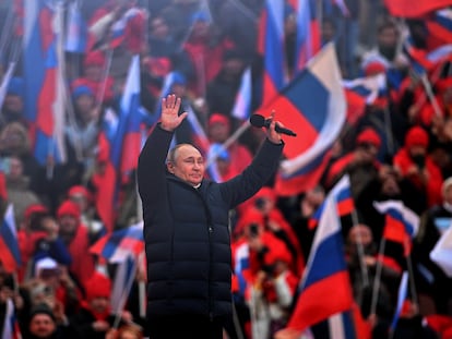 Vladímir Putin, este viernes en Moscú, durante la celebración del 8º aniversario de la anexión ilegal de Crimea en 2014.