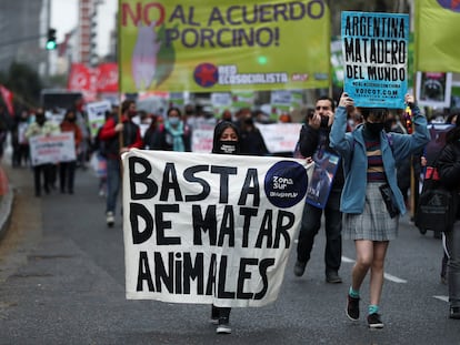 Jóvenes argentinos durante una protesta por el cambio climático, en Buenos Aires, el 25 de septiembre de 2020.