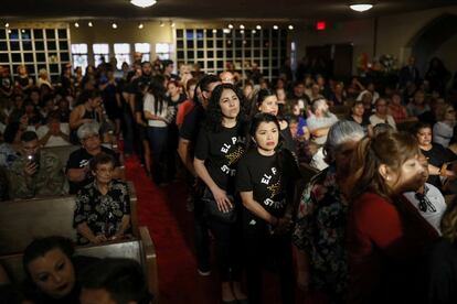 Mourners line up during the funeral of a victim of the Walmart shooting in El Paso, Texas, in 2019.