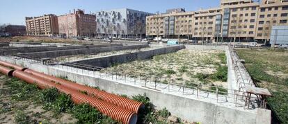 Vista de las obras paradas del colegio Maestro Padilla de Carabanchel.