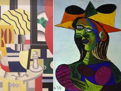 A la izquierda, 'Nature morte aux chandeliers', de Fernand Léger, robada del Museo D'Orsay de París, en mayo de 2010. A la derecha, "Cabeza de Mujer", de Pablo Picasso, sustraída de un yate en 2000.