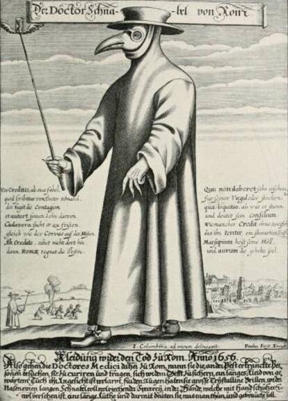 El Doctor Bec de Roma, en un poema satíric escrit mig en llatí mig en alemany. Gravat de Paul Fürst, 1656. 