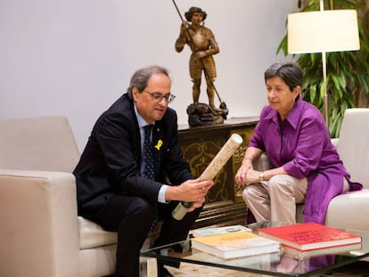 Quim Torra i Teresa Cunillera, al Palau de la Generalitat.