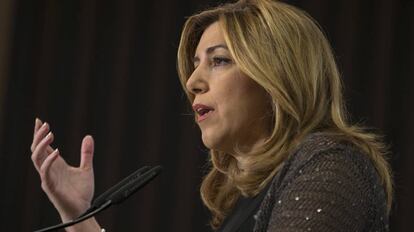 La socialista Susana Díaz, este lunes en Sevilla.