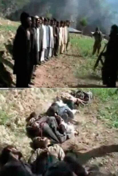 Dos capturas del vídeo que muestra la ejecución de los policías.
