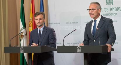 José Fiscal y Miguel Ángel Vázquez, este martes tras el Consejo de Gobierno.