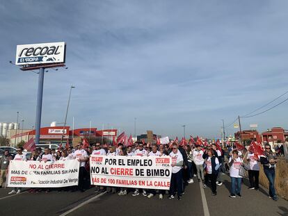 Los trabajadores de la fábrica de Bimbo en El Verger, en una manifestación del pasado 27 de enero.