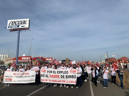 Los trabajadores de la fábrica de Bimbo en El Verger, en una manifestación del pasado 27 de enero.