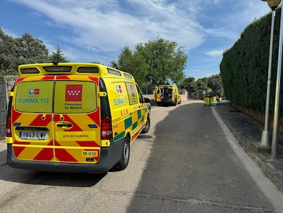 Dos ambulancias, en el lugar donde han atendido al hombre de la picadura de una víbora en Valdemorillo.