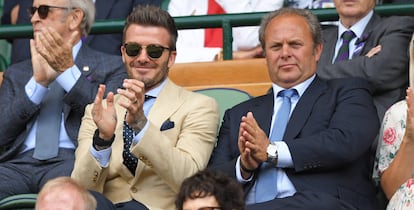 El exfutbolista David Beckham, en la pista central de Wimbledon.