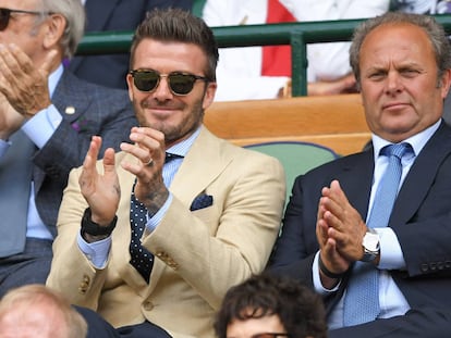 El exfutbolista David Beckham, en la pista central de Wimbledon.