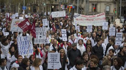 Manifestació de metges a Barcleona.