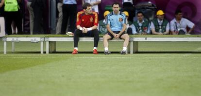 Casillas y Xavi, durante un entrenamiento en la Eurocopa
