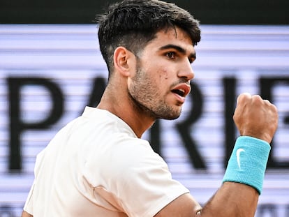 Carlos ALCARAZ of Spain celebrates his point during the tenth day of the Roland-Garros 2025, French Open, Grand Slam tennis tournament on 03 June 2025 at Roland-Garros stadium in Paris, France - Photo Matthieu Mirville / DPPI
AFP7
03/06/2025 ONLY FOR USE IN SPAIN