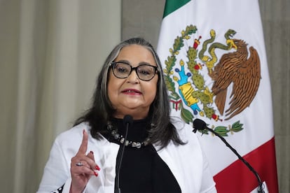 Norma Piña habla durante un encuentro sobre independencia judicial, en Ciudad de México, el 12 de agosto de 2024.