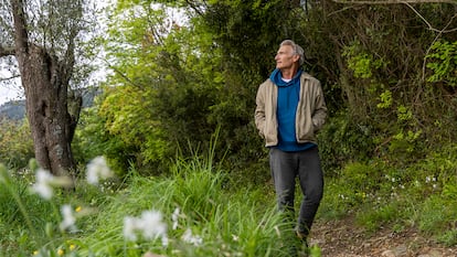 Un hombre mayor caminando por el campo.