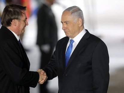 Bolsonaro e o primeiro ministro de Israel Benjamin Netanyahu neste domingo. 