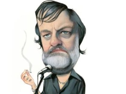 Zizek, caricaturizado como el humorista Eugenio por el ilustrador Fernando Vicente. 