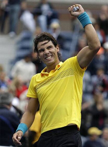 Rafa Nadal celebra su victoria ante Fernando González en el Open USA.