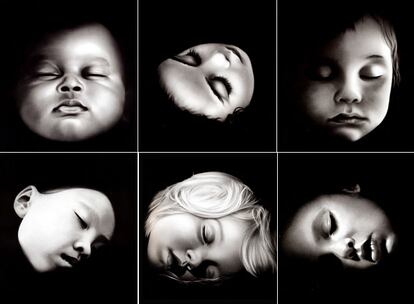 De arriba a abajo: <i>Andre, Rita Rev, Maria, Qing, Cassandra y Loui</i>. Retratos al carboncillo realizados en 2007 por Robert Longo.