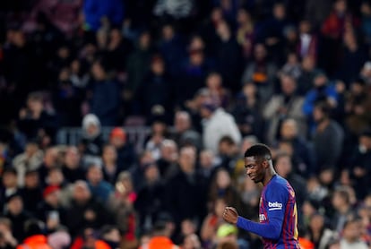 Ousmane Dembele celebra la consecución del primer gol del partido.