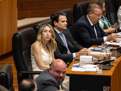 La presidenta del PP de Extremadura, María Guardiola, durante la constitución de la Asamblea regional, el martes en Mérida (Badajoz).