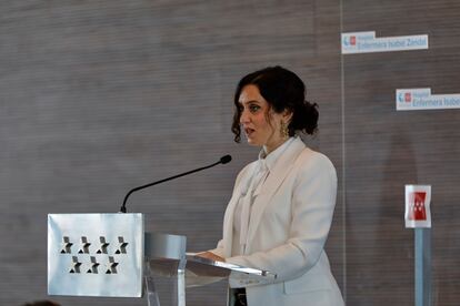 La presidenta de la Comunidad de Madrid, Isabel Díaz Ayuso, durante la Inauguración del Hospital Isabel Zendal, el pasado 1 de diciembre en Madrid.