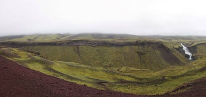 Imagen parcial de la fisura del Eldgjá de la que brotaron ingentes cantidades de lava.