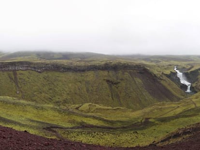 Imagen parcial de la fisura del Eldgjá de la que brotaron ingentes cantidades de lava.