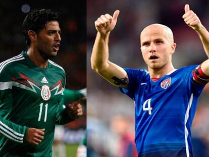 Mexico’s Carlos Vela and the United States’ Michael Bradley.