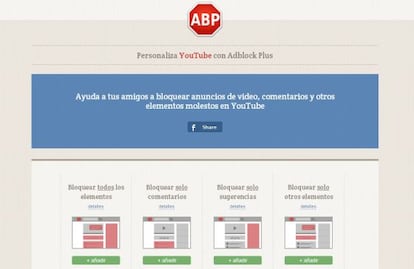 El complemento de Adblock Plus para modificar YouTube.