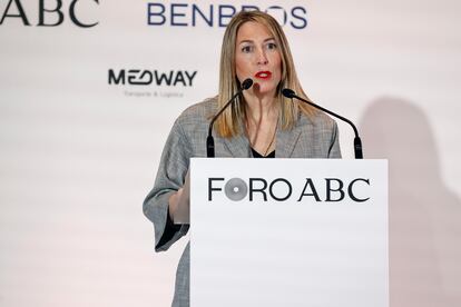 La presidenta de la Junta de Extremadura, María Guardiola, en el Foro ABC el pasado mes de abril en Madrid.